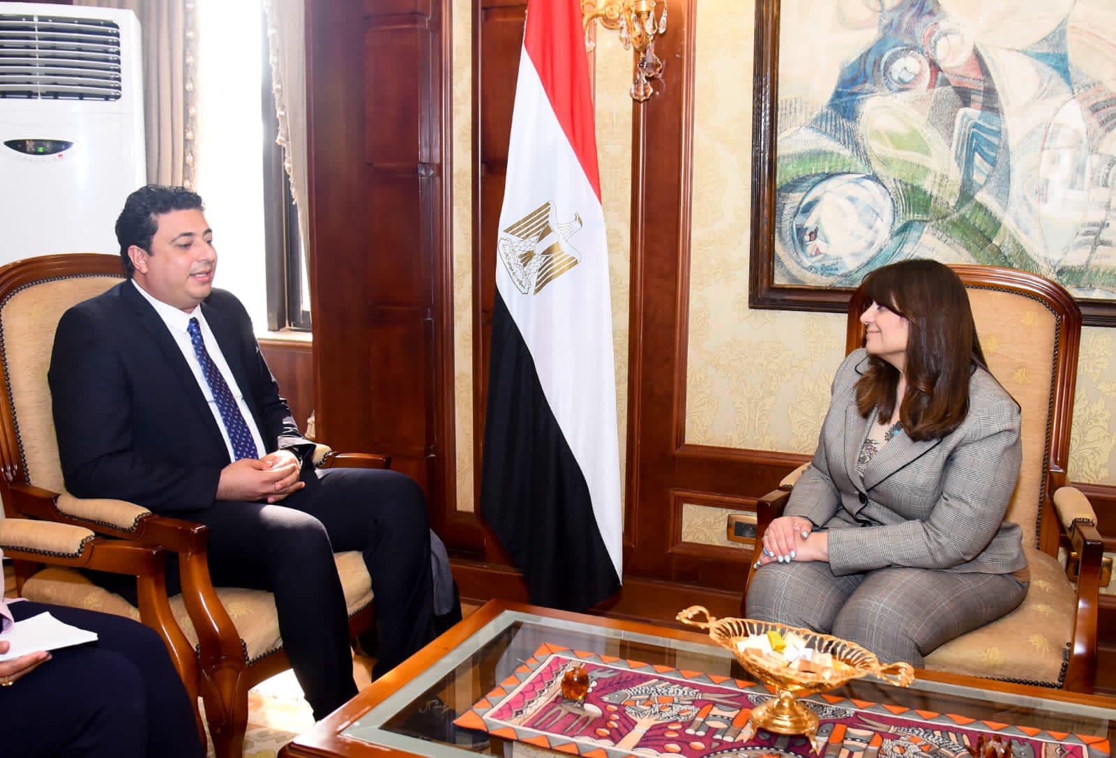 وزيرة الهجرة تلتقي أحد الخبراء المصريين بالخارج في مجال علاج السرطان